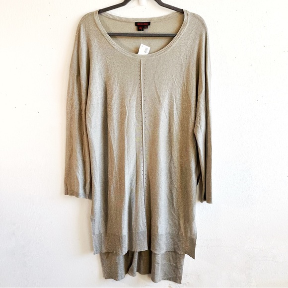 Simon Chang Sweater Silvery Gray Metallic Lightweight Tunic High-Low Knit XL NWT - Picture 1 of 12
